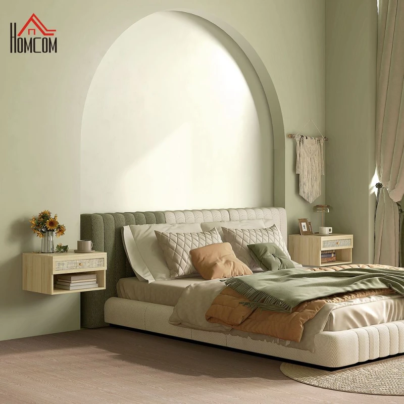 Image of HOMCOM Floating Nightstands Set Of 2 With Drawer And Shelf 831-770V80ND