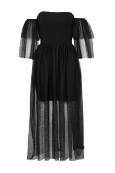 Image of French Connection Valentin Sheer Jersey Off Shoulder Midi Dress Black