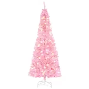 Image of Pre-Lit Slim Artificial Christmas Tree with LED Lights Pink 6ft, Pink