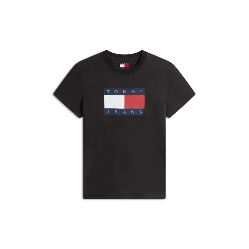 Image of Tommy Jeans Womens TJ Badge Rib Regular Fit T-Shirt Black female 10 (S)