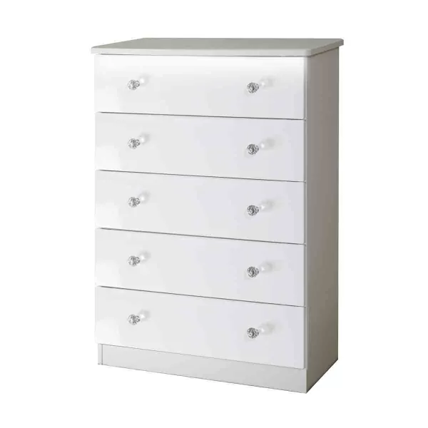 Image of Welcome Furniture Ready Assembled Lumiere 5 Drawer Chest With LED Lights In White Gloss