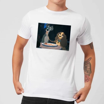 Image of Disney Lady And The Tramp Spaghetti Scene Mens T-Shirt - White - XS