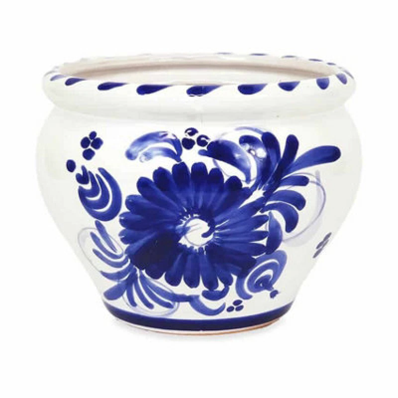 Image of Verano Spanish Ceramics Blue Floral Hand Painted Outdoor Garden Patio Terrace Bola Plant Pot (D) 25cm Blue unisex