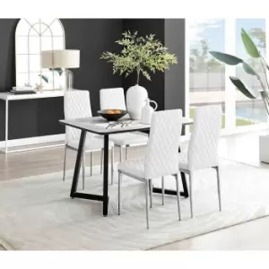Image of Furniture Box Carson White Marble Effect Dining Table and 4 White Milan Chrome Leg Chairs