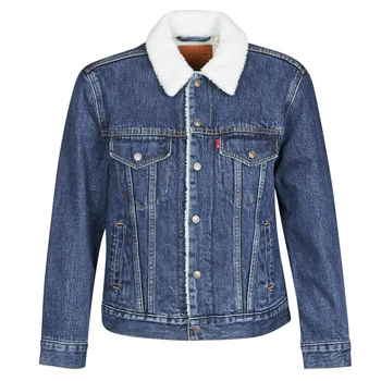 Image of Levis EX-BF SHERPA TRUCKER womens Denim jacket in Blue - Sizes S,M,L,XL,XS,XXS