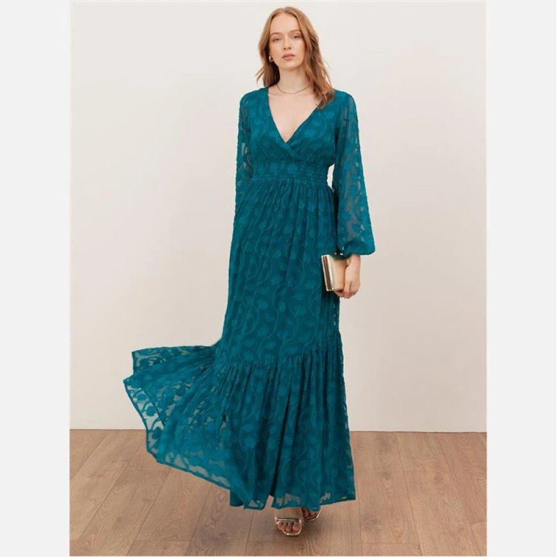 Image of Lovedrobe Womens Floral Burnout Asymmetric Split Hem Tie Back Maxi Dress in Teal Size: 12 Teal Female 12