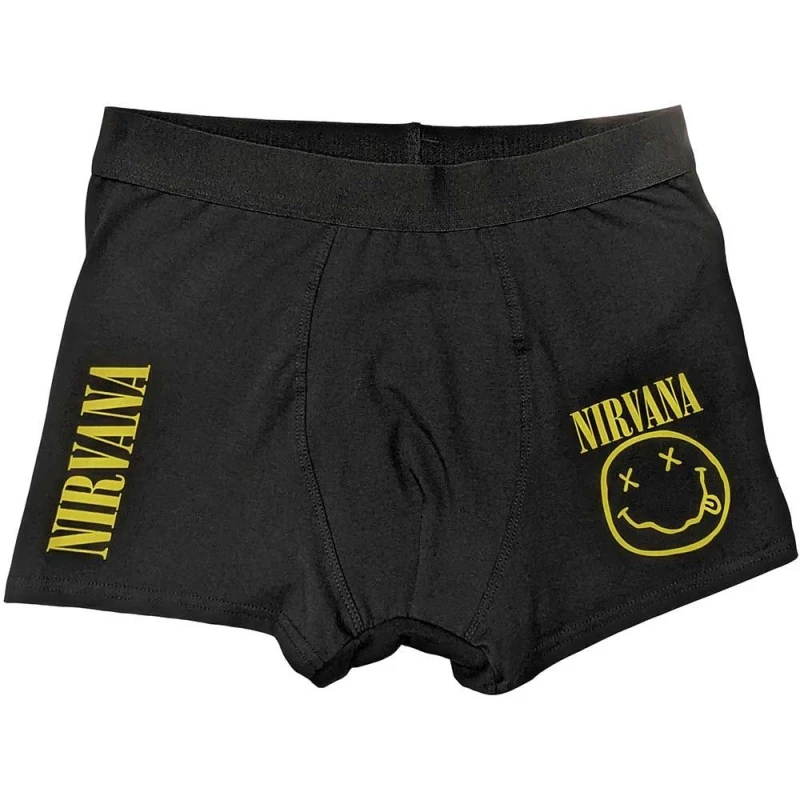 Image of Nirvana Nirvana Men Grunge Smile Boxer Shorts in Black Size: Medium Black M Male 5056737213911