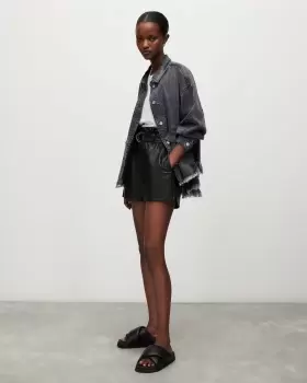 Image of AllSaints Erica Leather Paperbag Shorts