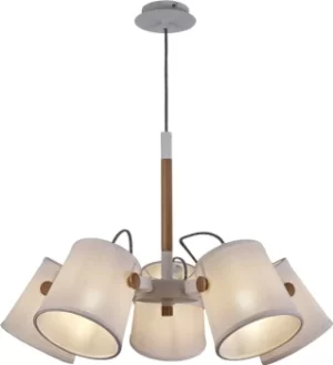 Image of Nordica Ceiling Pendant 5 Light 5x23W E27, White, Beech with White Shades