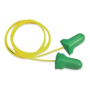 Image of Howard Leight Max Lite Disposable Corded Earplugs Low Pressure Foam Green Polybag Pack 100 Pairs