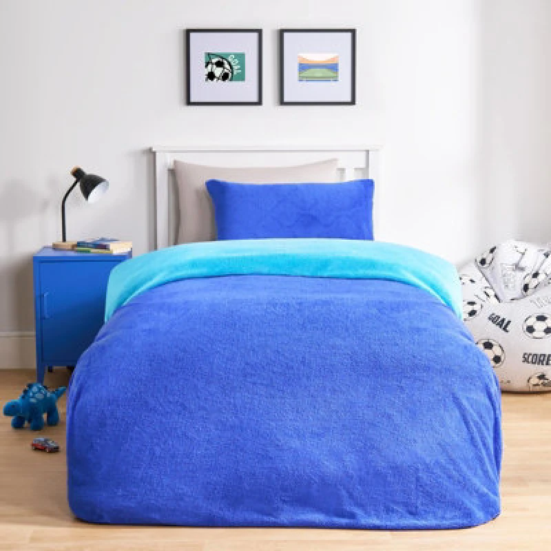 Image of OHS OHS Reversible Teddy Duvet Cover with Pillowcase in Blue Size: Single Blue Single Unisex 5027434222933