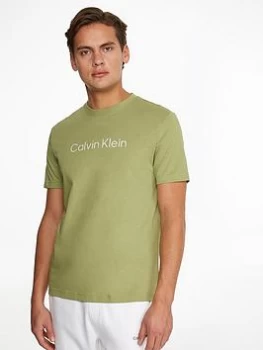 Image of Calvin Klein Raised Striped Logo T-Shirt - Sage, Sage, Size S, Men