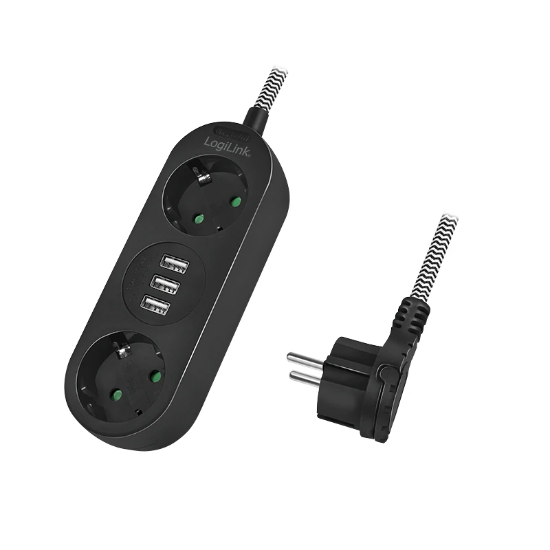 Image of LogiLink LPS262U power extension 1.5 m 2 AC outlet(s) Indoor Black