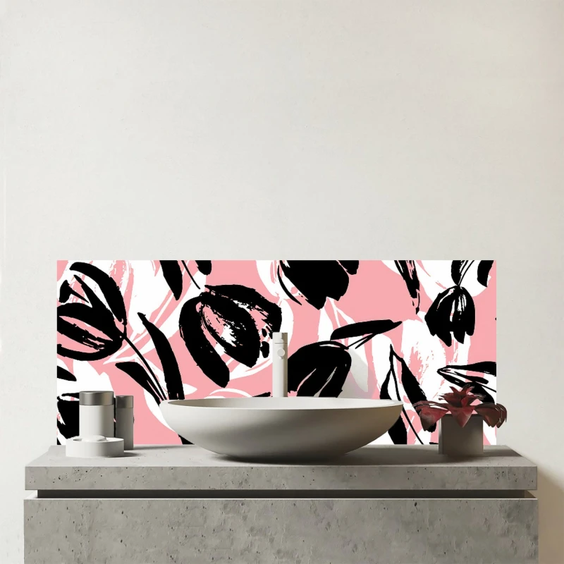 Image of Warren Reed - Designer Nature Flat Spring Flower Motif Glass Bathroom Splashback in Pink Pink Unisex