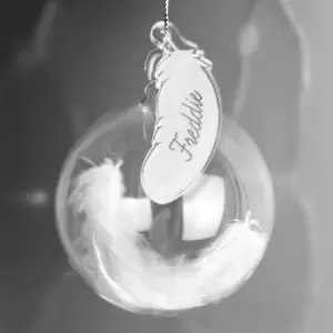 Image of Personalised Feather Glass Bauble White