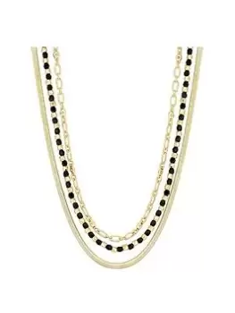 Image of Mood Gold Black Bead And Celestial Chain Layered Necklace, Yellow Gold, Women