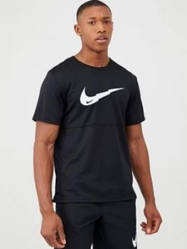 Image of Nike Breathe Run Graphic Swoosh T-Shirt - Black