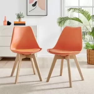 Image of Furniture Box 2x Stockholm Scandi Orange Faux Leather and Wood Dining Chairs