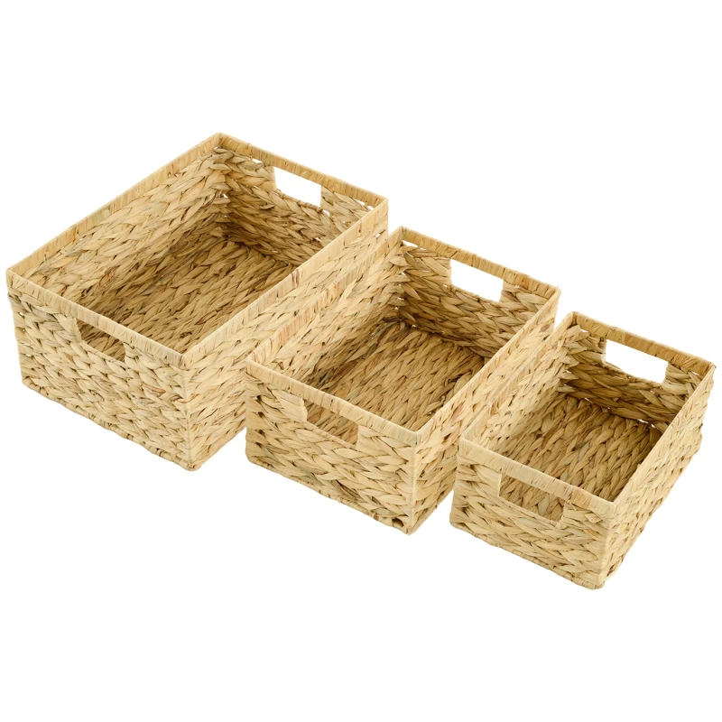Image of HOMCOM Set of 3 Wicker Storage Baskets - Woven Baskets with Handles - Natural TJ Hughes 5063603902336