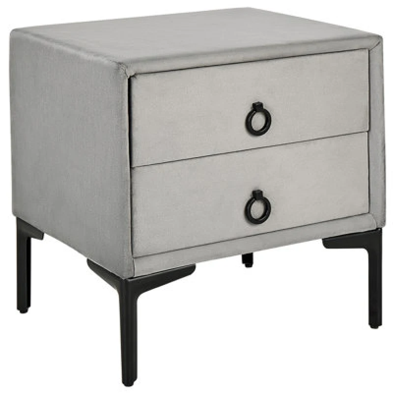 Image of Beliani 2 Drawer Bedside Table Sezanne Velvet Light Grey
