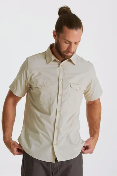 Image of Craghoppers NosiDefense Cotton-Blend 'Kiwi' Short Sleeve Shirt Beige
