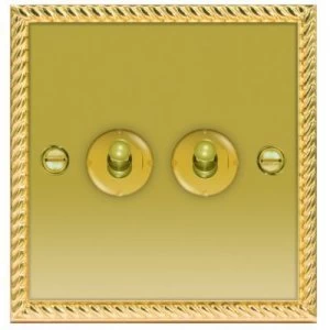 Image of Wickes 10A Toggle Light Switch 2 Gang 2 Way Polished Georgian Brass