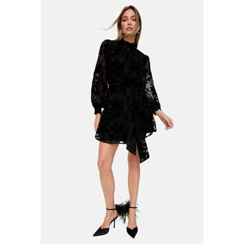 Image of Lily and Lionel Lily and Lionel Brezze High Neck Velvet Burnout Mini Dress In Black Burgundy female 14 (L)