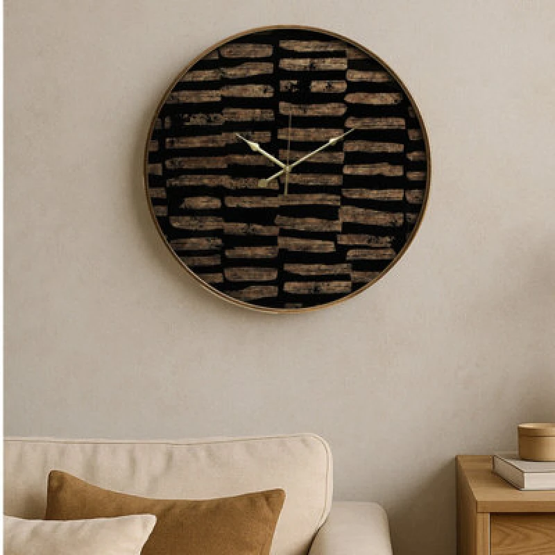 Image of Orsina Modern Black And Gold Wall Clock, Agate Effect Glass Clock With Artistic Brushstroke Dial, Wall Clock