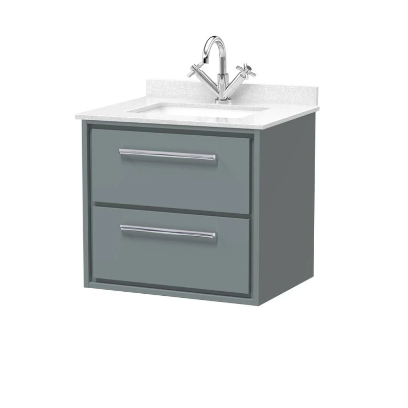 Image of Balterley 600mm Wall Hung 2 Drawer Vanity & Marble Worktop Basin - Coastal Grey Grey Unisex