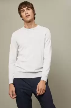 Image of Pure Cotton Grey Textured Panel Knitted Crew Neck Jumper