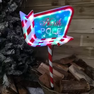Image of 67cm Light Up Christmas Red White and Green North Pole Outdoor Sign with 35 Multi Colour LED Lights
