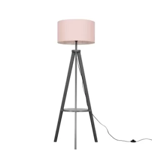 Image of Morrigan Grey Wood Tripod Floor Lamp with XL Pink Reni Shade
