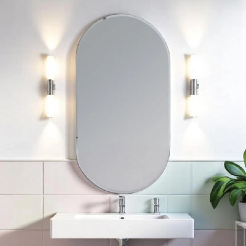 Image of Showerdrape Archway Oval Wall Mounted Frameless Bevelled Edge Bathroom Mirror 80 X 40Cm