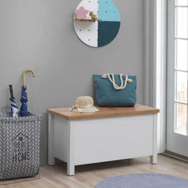 Image of Timber Art Design Astbury Ottoman Blanket Box Chest Bench Seat Storage Cabinet White And Oak