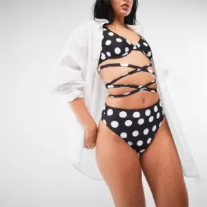 Image of Missguided Polka Dot Underwire Wrap Around Bikini Top - Black