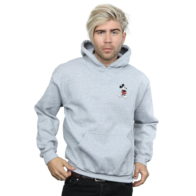 Image of Disney Men Mickey Mouse Kickin Retro Chest Hoodie in Grey Size: Small Grey S Male 5057864074956