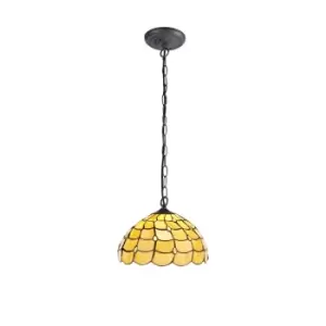 Image of 1 Light Downlighter Ceiling Pendant E27 With 30cm Tiffany Shade, Beige, Clear Crystal, Aged Antique Brass