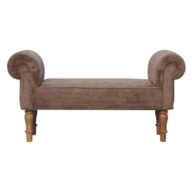 Image of Artisan Furniture Artisan Furniture Solid Wood Mocha Faux Fur Bedroom Bench