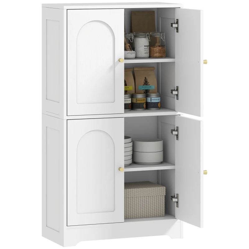 Image of HOMCOM HOMCOM 110cm Kitchen Cupboard with 4 Arched Doors and 2 Adjustable Shelves in White White One Size Unisex 5063603387249