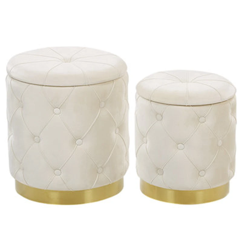 Image of Beliani Set Of 2 Storage Pouffes Pueblo Velvet White