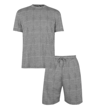 Image of Fabric Grey Check T-Shirt and Shorts Loungewear Co-Ord Set - Charcoal