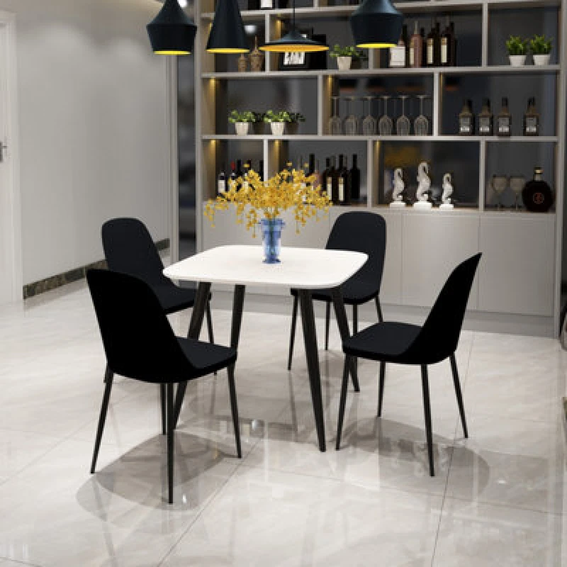 Image of Core Products Aspen White 80Cm Square Dining Table With 4 Black Plastic Duo Design Chairs