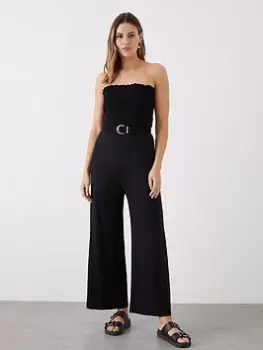 Image of Dorothy Perkins Shirred Bodice Bandeau Jumpsuit - Black, Size 18, Women