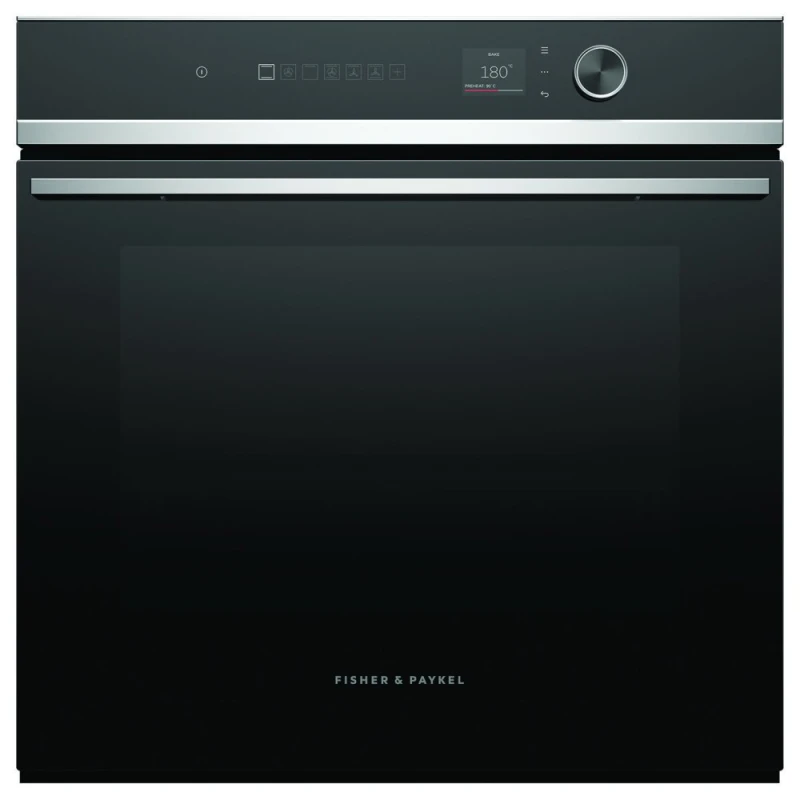 Image of Fisher & Paykel Series 7 Contemporary OB60SD16PLX1 WiFi Connected Built In Electric Single Oven with Pyrolytic Cleaning - Black / Stainless Steel - A