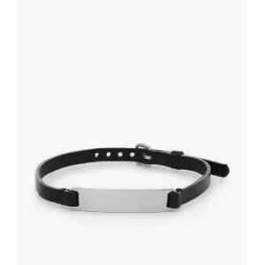 Image of Fossil Mens Stainless Steel And Leather Id Bracelet - Silver