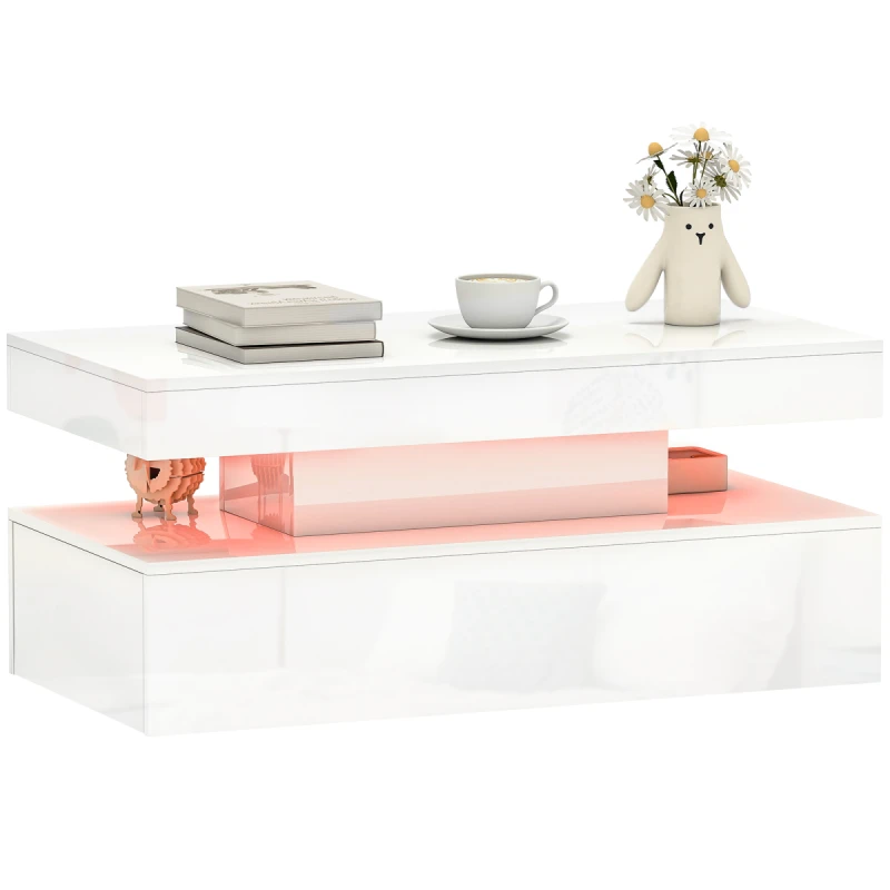 Image of HOMCOM HOMCOM LED Coffee Table with Storage, High Gloss Living Room Table, White White One Size Unisex 5063603252028