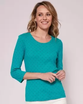 Image of Cotton Traders Womens Wrinkle Free ¾ Sleeve Spot Jersey Top in Green