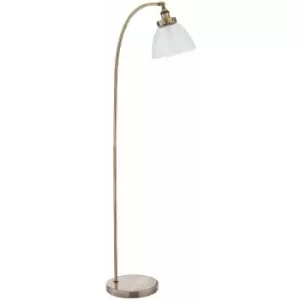 Image of Curved Arm Floor Lamp Antique Brass Tall Free Standing Metal Retro Reading Light