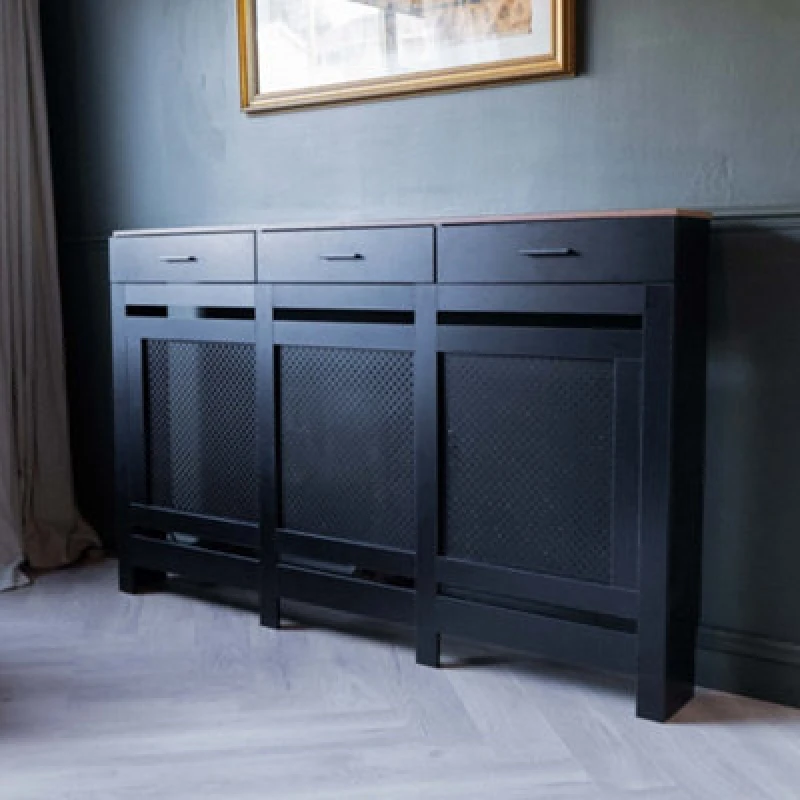 Image of Jack Stonehouse Black Diamond Mdf Radiator Cover With Drawers - Large - 152Cm (W) X 81.5Cm (H) X 19Cm (D)