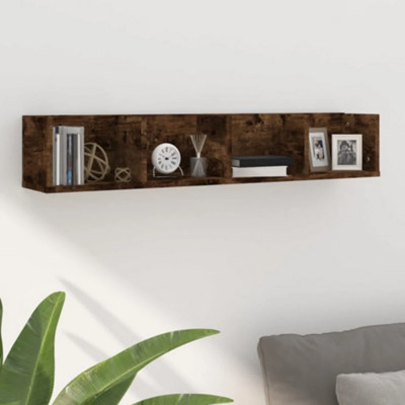Image of vidaXL Cd Wall Shelf Smoked Oak 100x18x18cm Engineered Wood, Brown 826617